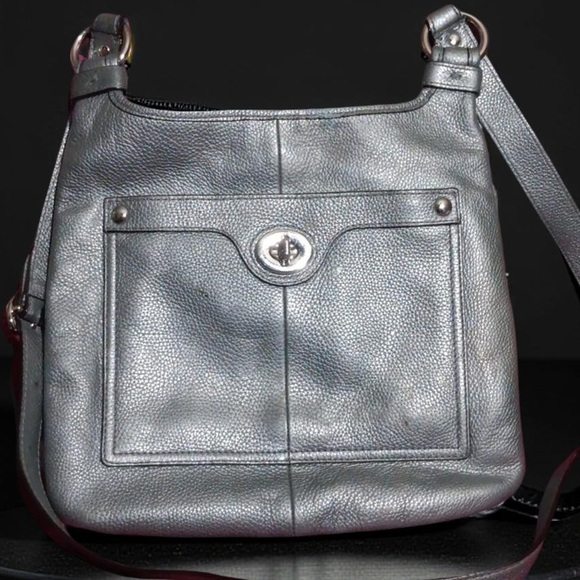 Coach Penelope Gray Metallic Polished Pebbled 
Crossbody Bag - Picture 1 of 10